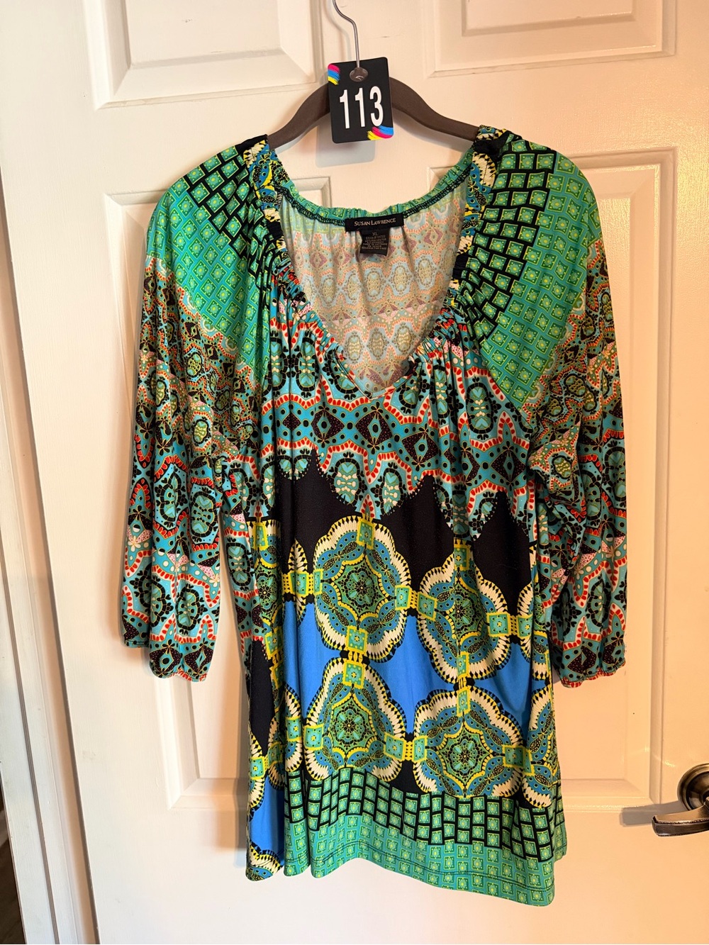 Susan Lawrence Turquoise, Black & Blue V-Neck Printed Tunic